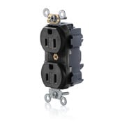 MT562-SE Lev-Lok 1-Phase Duplex Heavy Duty Self-Grounding Tamper Resistant Straight Blade Receptacle, 125 V AC, 15 A, 2 Poles, 3 Wires, Black