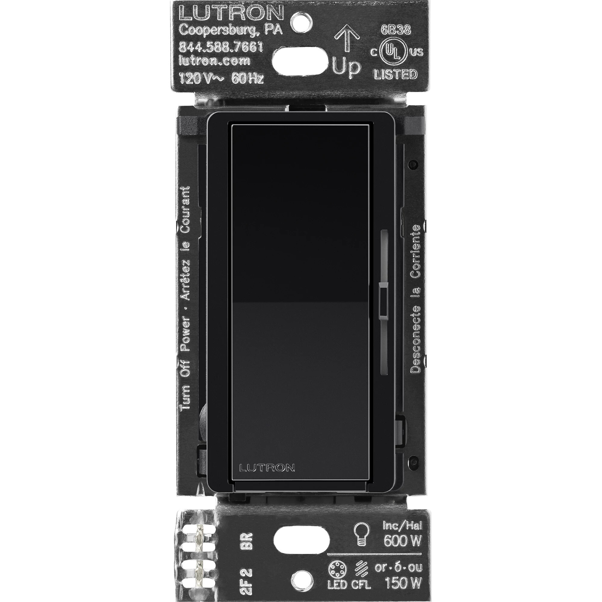 DVRF-6L-BL Diva Smart Dimmer Switch for Caseta, 150W LED, 1 Pole, No Neutral Required, 120V, Black