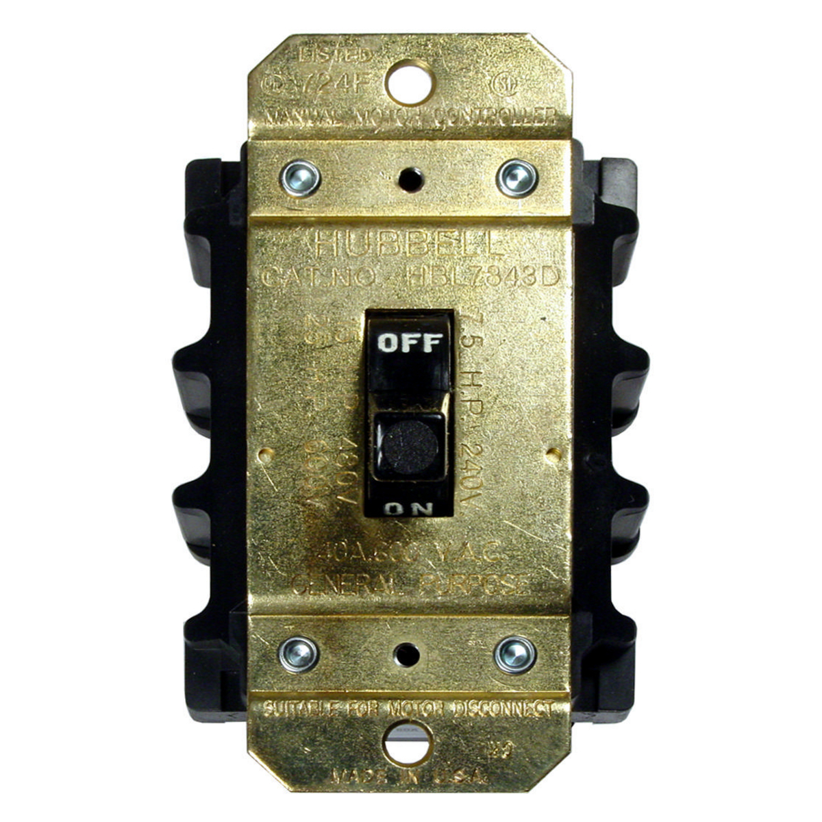HBL7842D Standard AC Motor Disconnect Switch, 600 V AC, 40 A, 2 Poles