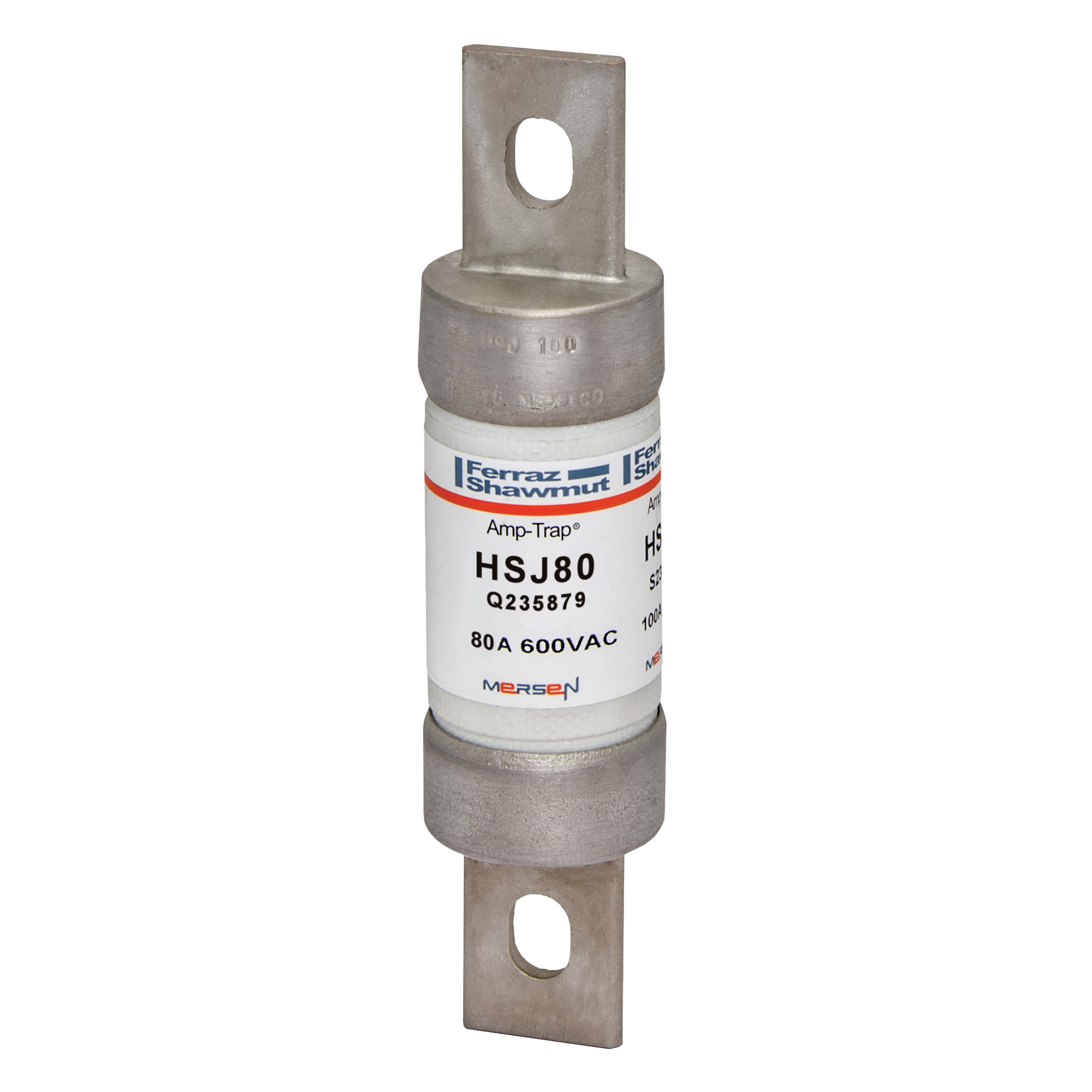 HSJ80 Amp-Trap Current Limiting Low Voltage High Speed Fuse, 80 A, 600 V AC/500 V DC, 200/100 kA, Class J, Cylindrical Body