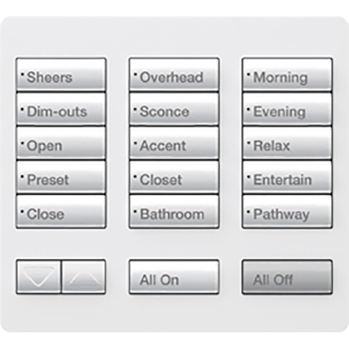 RR-T15RL-SW RadioRA 2 Tabletop Designer Keypad for RA3 Systems, 15-Button with Raise/Lower, All On and All Off, Snow