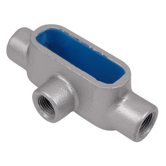 T27-G Ocal-Blue Type T Conduit Body With Cover, 3/4 in Hub, Form 7 Form, 9.1 cu-in Capacity, Iron, PVC Coated
