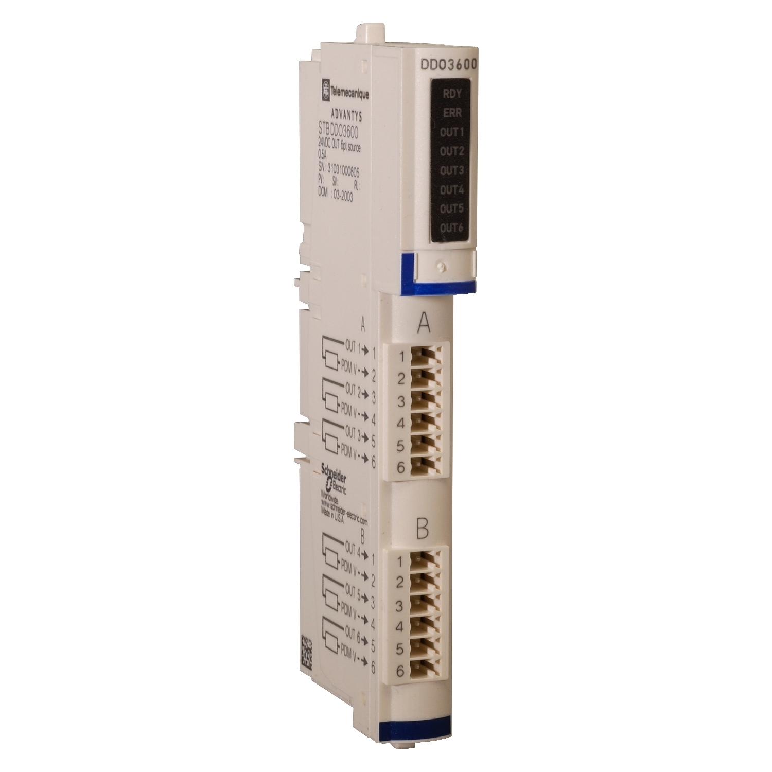 STBDDO3600K Modicon Standard Solid State Digital Output Kit, 6 Inputs, 6 Outputs