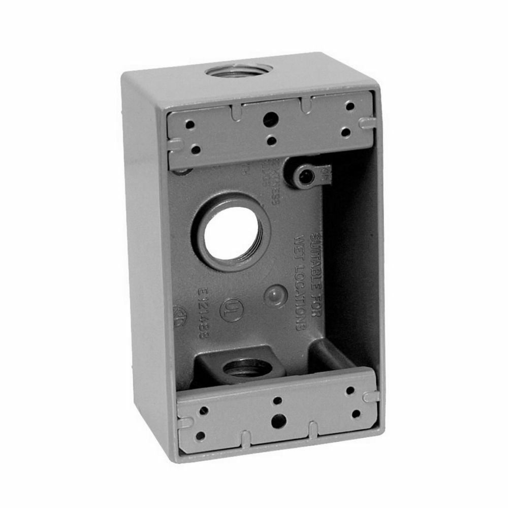 TP7012 Corrosion-Resistant Weatherproof Outlet Box, Die-Cast Aluminum, 18 cu-in Capacity, 1 Gangs, 3 Outlets, 2-7/8 in W X 2 in D X 4-9/16 in H