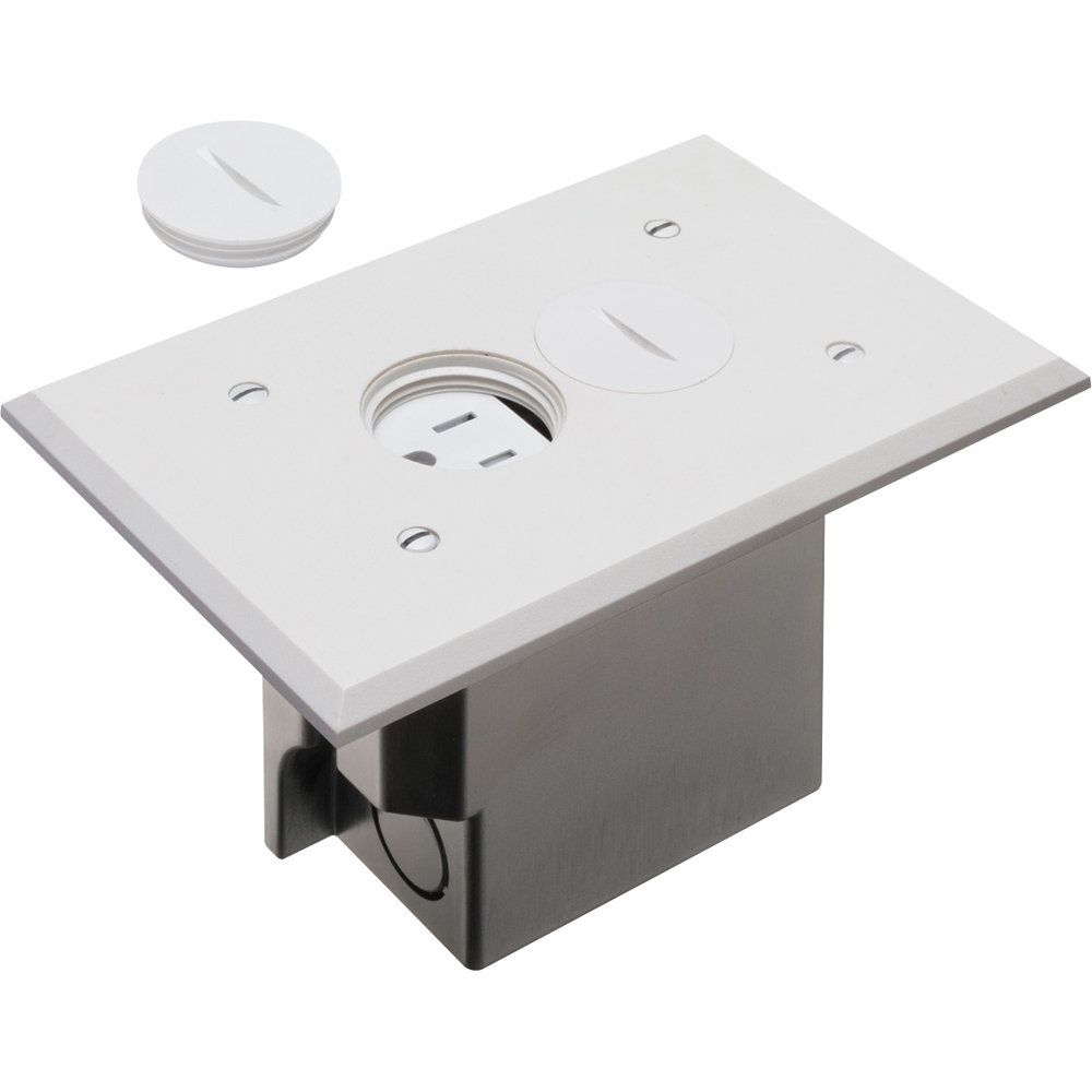 FLBR101W Adjustable Floor Box With (2) Threaded Plugs, Plastic, 20 cu-in Capacity, 1 Gangs, 6.5 in L x 4.125 in W x 3.738 in H