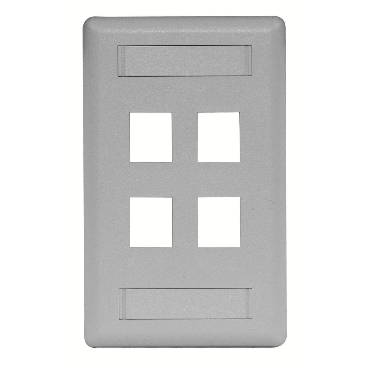 IFP14GY Molded Rear Load Standard Keystone Faceplate, 1 Gangs, 4 Ports, Phone/Data/Multimedia Module, Fastened Mount, High-Impact Thermoplastic