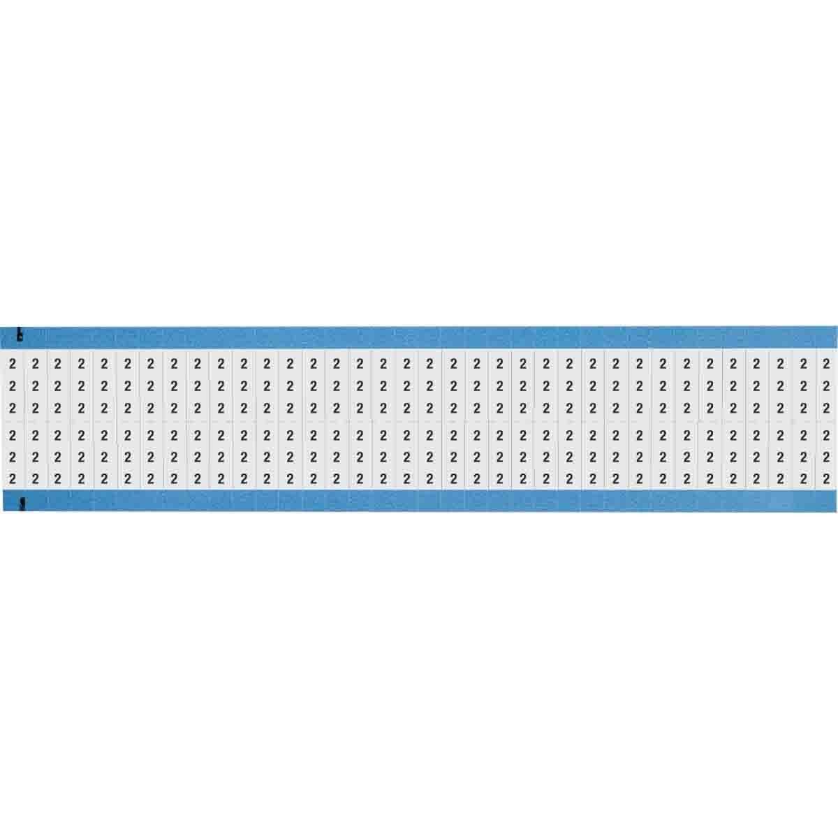 WM-2-SC-PK WM Series Die-Cut Pre-Printed Solid Number Wire Marker Card, 3/4 in L x 1/4 in W, Black on White, B-500 Repositionable Vinyl Coated Fabric, 72 Markers per Card