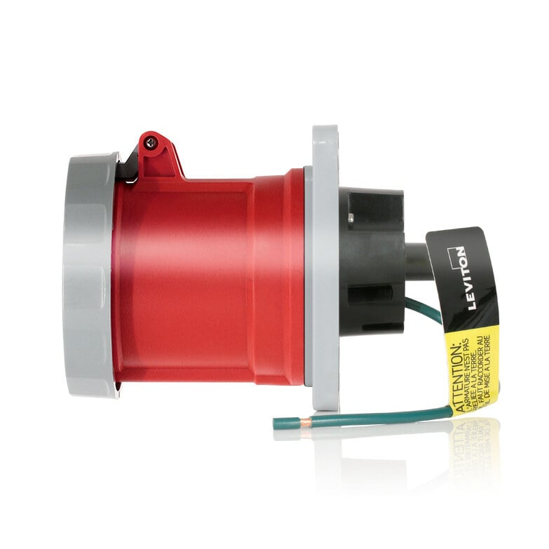 360R7WLEV LEV Series 7-Clock Position Watertight Pin and Sleeve Receptacle, 480 V AC, 60 A, 2 Poles, 3 Wires, Red