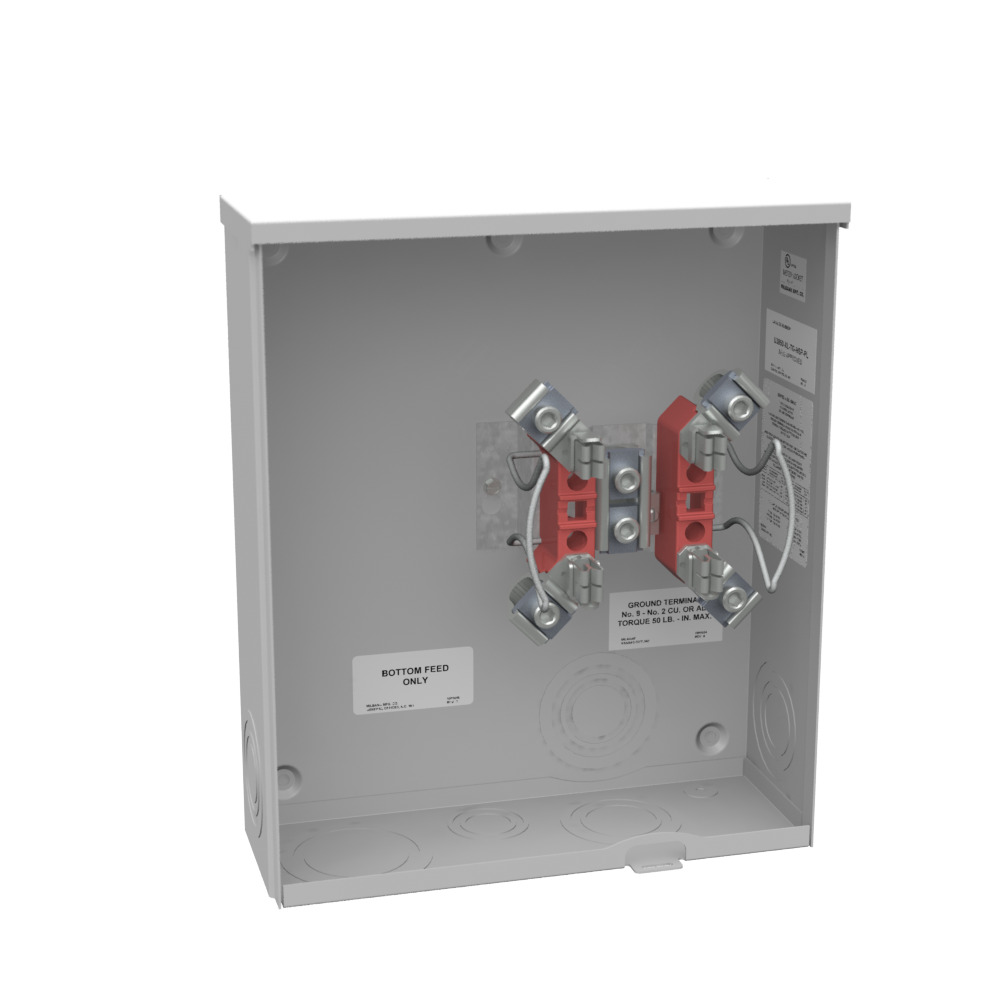 U3850-O-TG Single Position Meter Socket, 200 Amp, 1 Phase, Ringless, No Bypass, 4 Term, UG with Side Wireway, 600V, Triplex