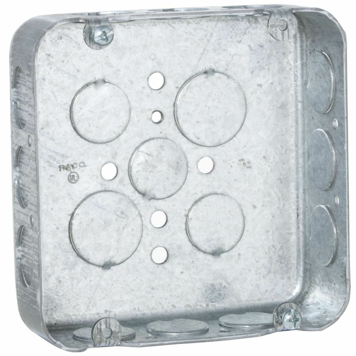 245 Square Box, Steel, 29.5 cu-in Capacity, (17) Knockouts, 4-11/16 in H x 4-11/16 in W x 1-1/2 in D
