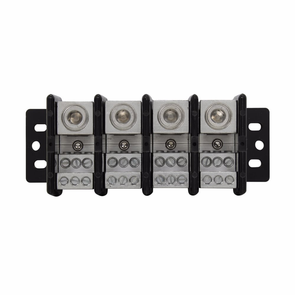 16023-4 Standard Power Distribution Block, 600 V AC/DC, 310 A, 4 Poles, 6 AWG to 350 kcmil Cu/Al Line, (6) 14 to 4 AWG Cu, 12 to 4 AWG Al Load Wire, Thermoplastic