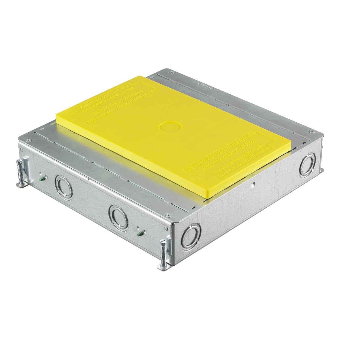 CFB4G25 Floor Box, Stamped Steel, 26.5 cu-in/Gang Capacity, 4 Gangs, 16 Knockouts, 11.2 in L x 12.09 in W x 3 in H