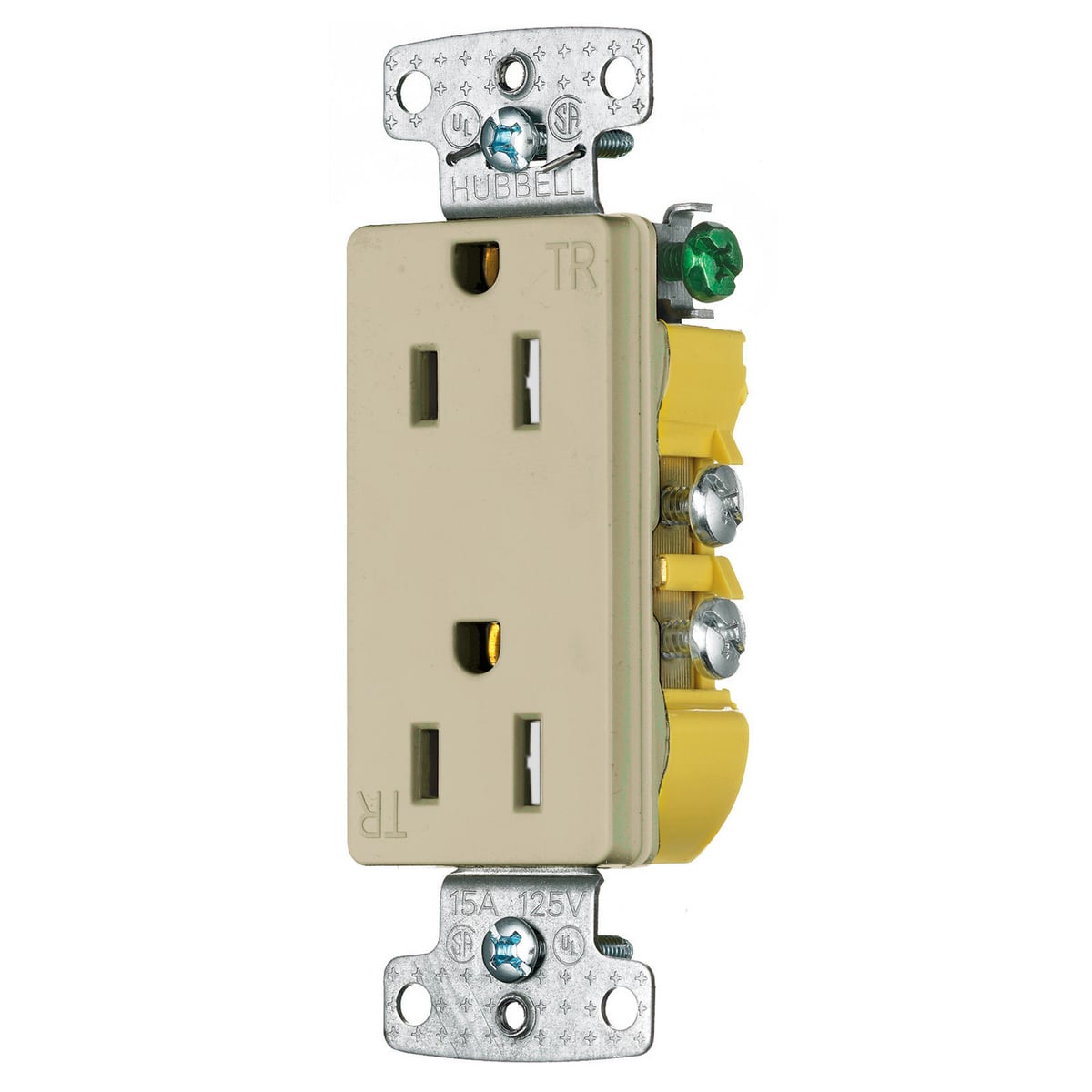 RRD15SITR 1-Phase Decorator Duplex Standard Tamper-Resistant Screw Mount Straight Blade Receptacle, 125 V AC, 15 A, 2 Poles, 3 Wires, Ivory