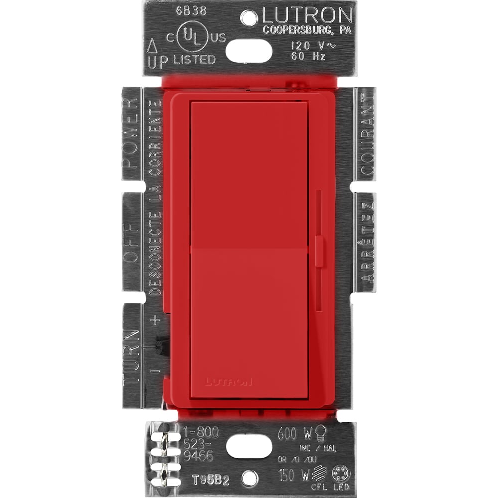 DVSCF-103P-277SR Diva 3-Wire Dimmer Switch for Ballasts and LED Drivers, 1000W, 6 Amp, 1 Pole/3-Way, Neutral Required, 277V, Signal Red