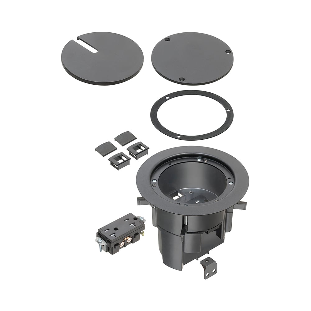 FLBR5420BL Floor Box Kit, Die Cast Zinc/Plastic/Steel, 1 Gangs, 1 Outlets, 6.55 in L x 3.775 in H