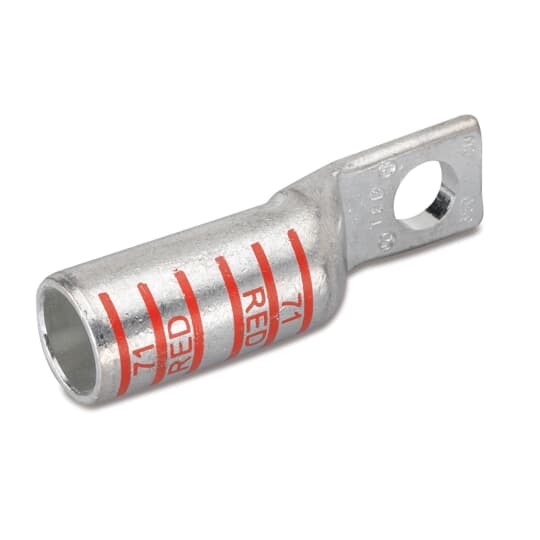 54115NT Color-Keyed 54100 1-Hole Non-Insulated Compression Lug Connector With Peep Hole, 350 kcmil Copper Conductor, Die Code: 71, 1/2 in Stud, Copper