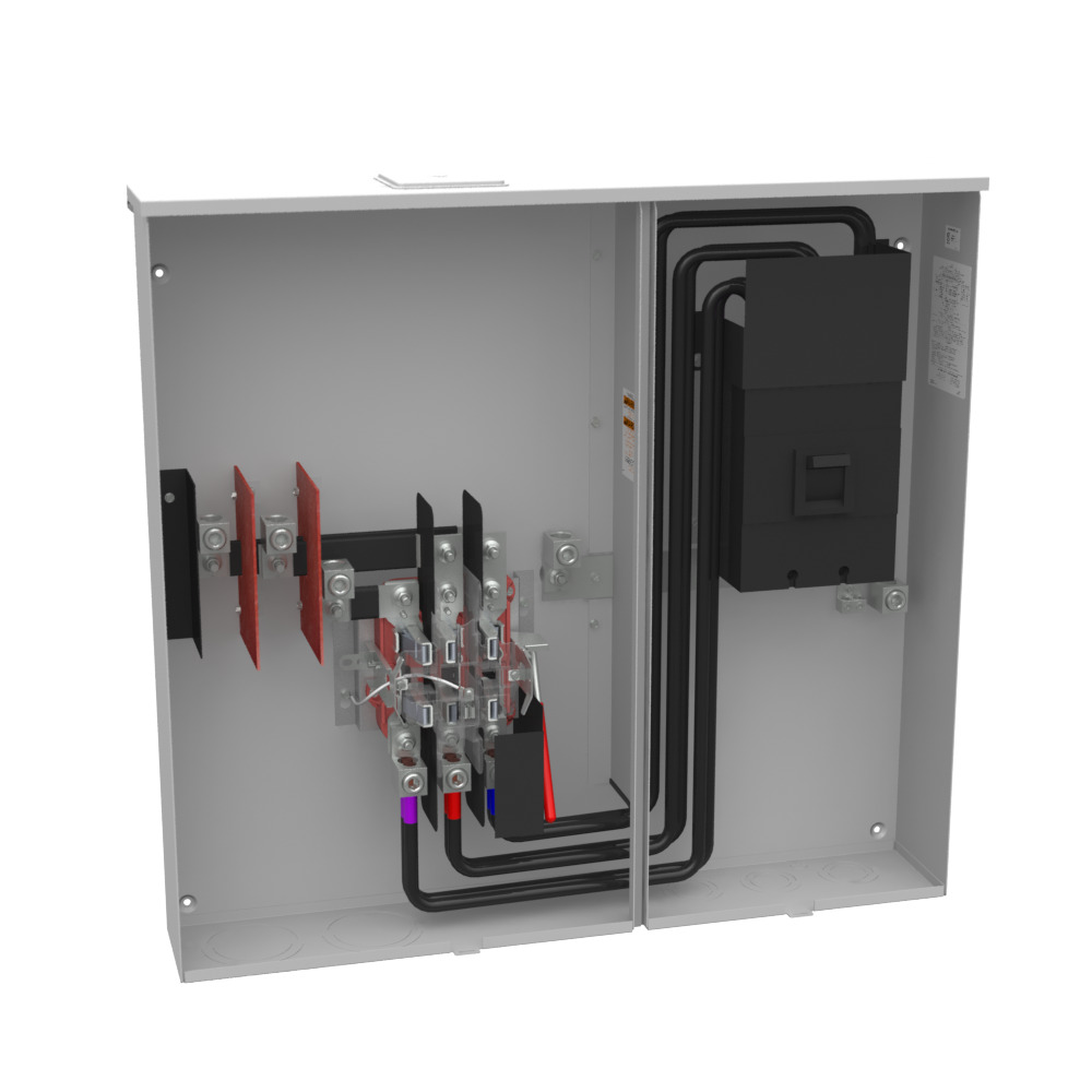 U6230-X-400-K7L Single Position Meter Socket, 320 Amp, 3 Phase, Ringless, Lever, 7 Term, OH and UG with Side Wireway, 480V