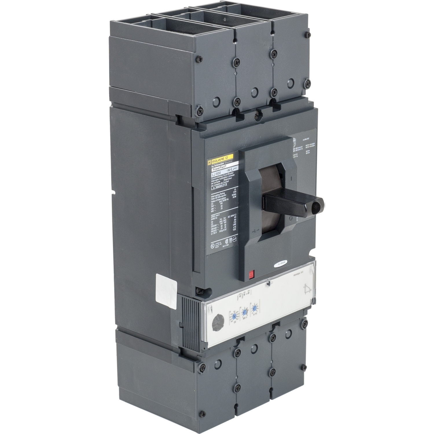 LJL36600U33X PowerPact Current Limiter Standard L Molded Case Circuit Breaker, 600 V AC, 600 A, 25/65/100 kA Interrupt, 3 Poles, Electronic Trip