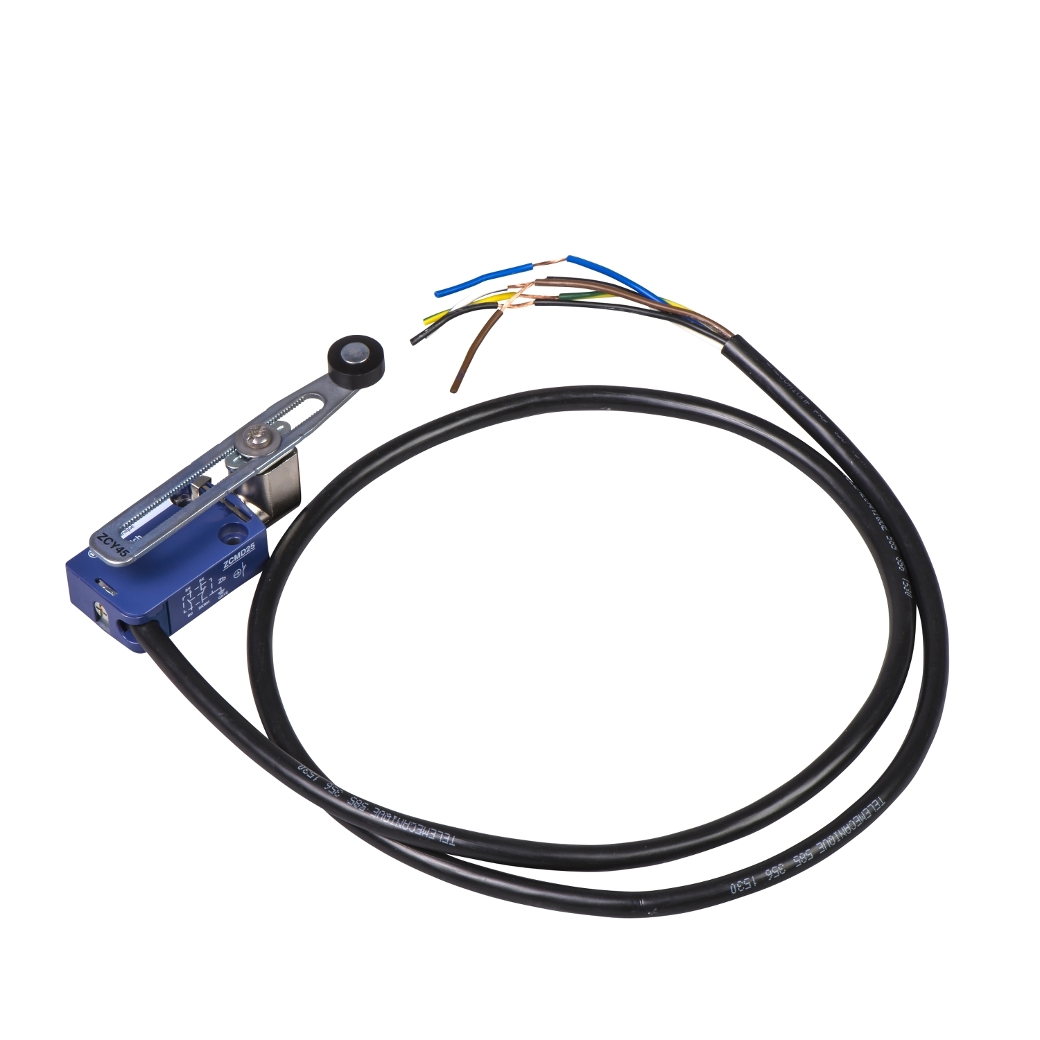 XCMD2145L1 OsiSense Fixed Miniature Standard Limit Switch, 240 V AC, 250 V DC V AC, 6 A, Spring Return/Roller Lever/Adjustable Lever Arm Actuator, 1NO-1NC Contact, 2 Poles