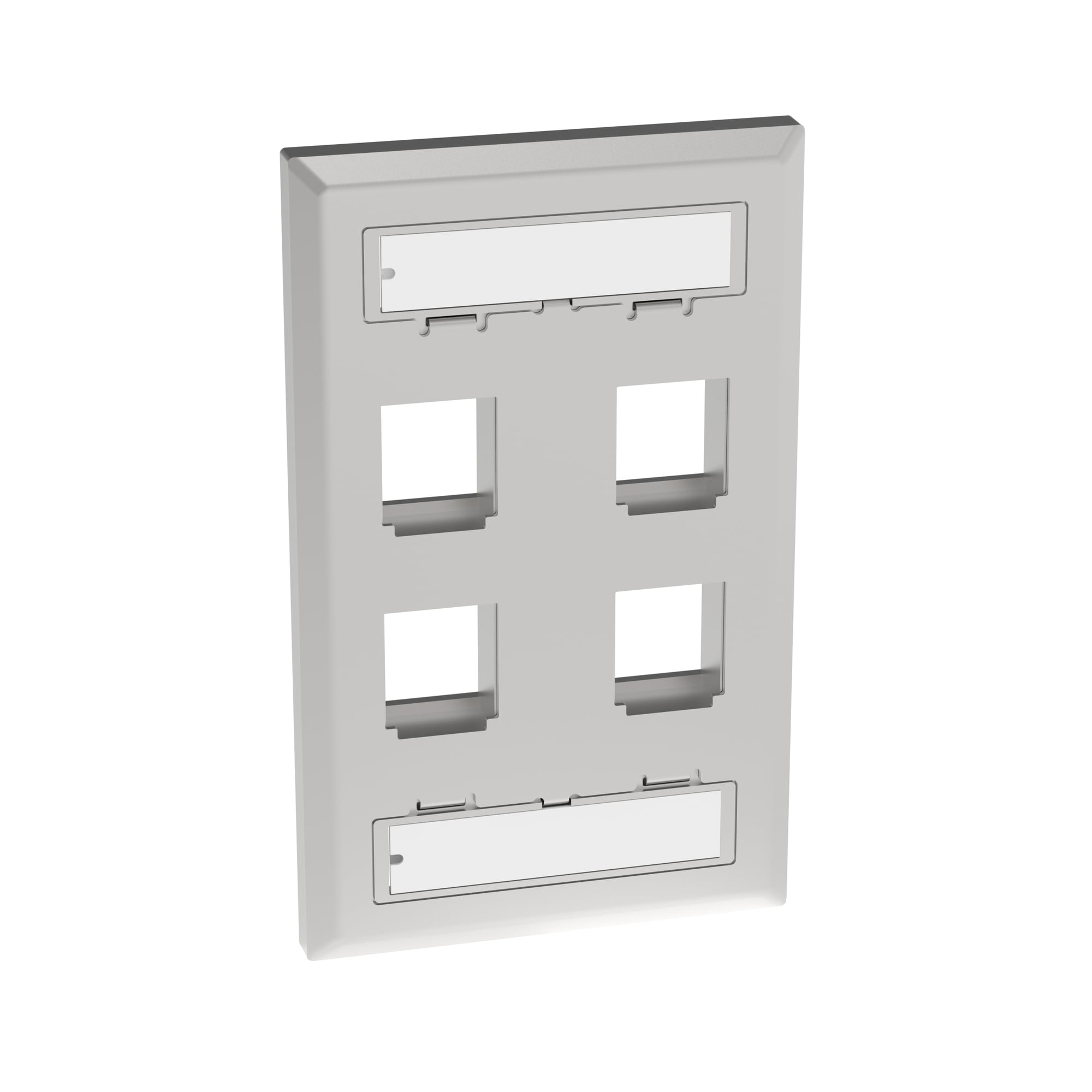 NKF4S NetKey Flat Vertical Faceplate, 1 Gangs, 4 Ports, Mini-Com Module, Fastened Mount, Stainless Steel