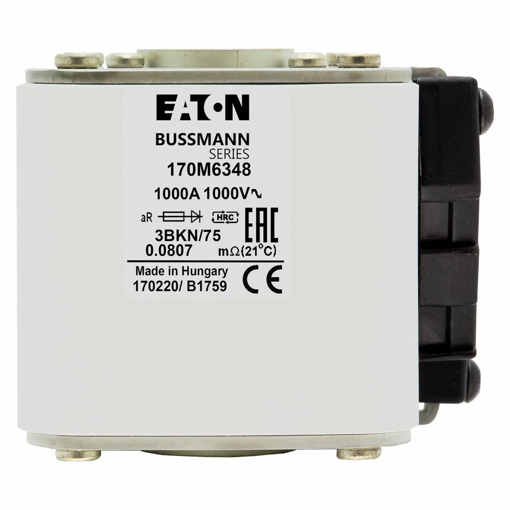 170M6348 Semi-Conductor High Speed Fuse, 1000 A, 1 kV, 100 kA Interrupt, Class: aR, Square Body