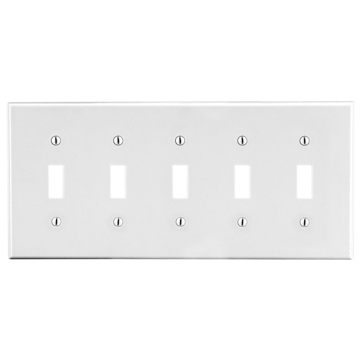 P5W Non-Metallic Standard Wall Plate, 5 Gangs, 10.12 in W x 4.63 in H, Polycarbonate Thermoplastic, White