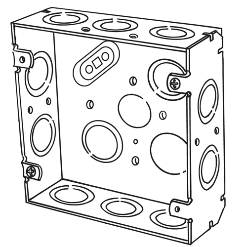 4SJ-EK Square Box, Steel, 29.5 cu-in Capacity, (14) Outlets, (14) Knockouts, 4-11/16 in H x 4-11/16 in W x 1-1/2 in D