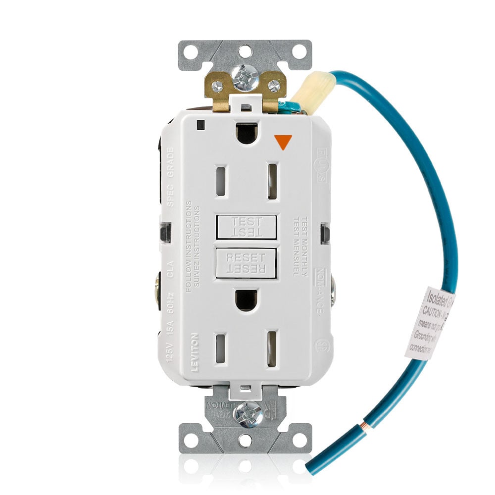 GFTR1-IGW SmartlockPro Isolated Ground Self-Test Tamper Resistant GFCI Receptacle With White Test, Reset Button, 125 V AC, 15 A, 2 Poles, 3 Wires, White