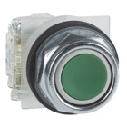 Push button, Harmony 9001K, metal, flush, green, 30mm, spring return, 1NO