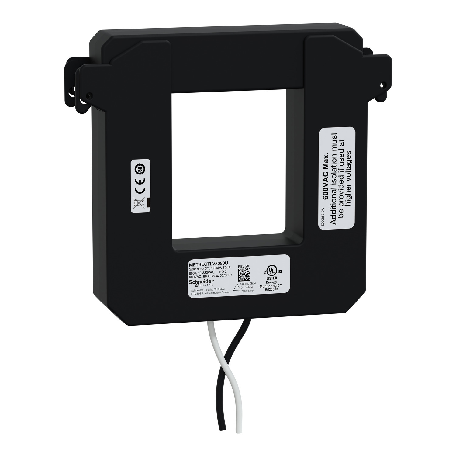METSECTLV3080U PowerLogic Split Core Current Transformer, 50, 60 Hz, 0.333 V