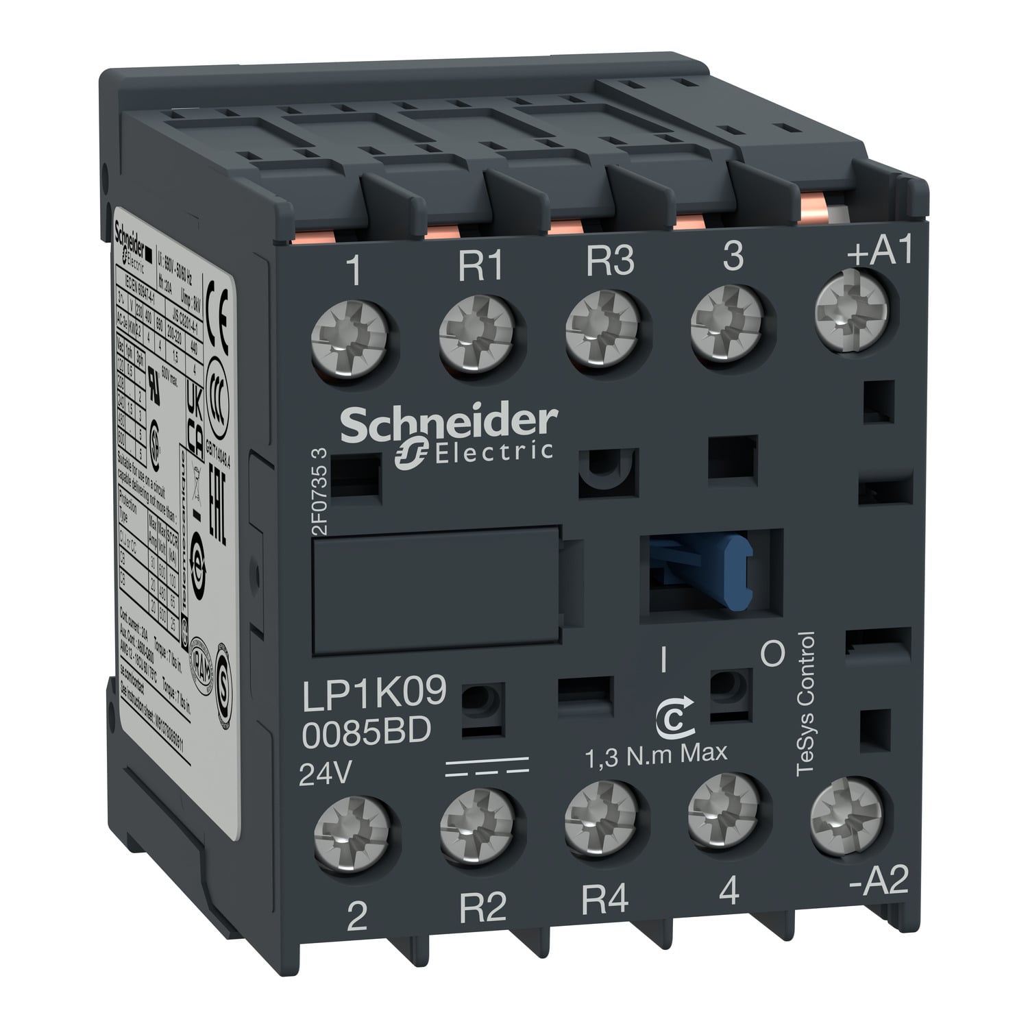 LP1K090085MD LP1K Series Contactor, 220 V DC v coil, 16 to 20 A, 2 NO + 2 NC contact, 4 poles