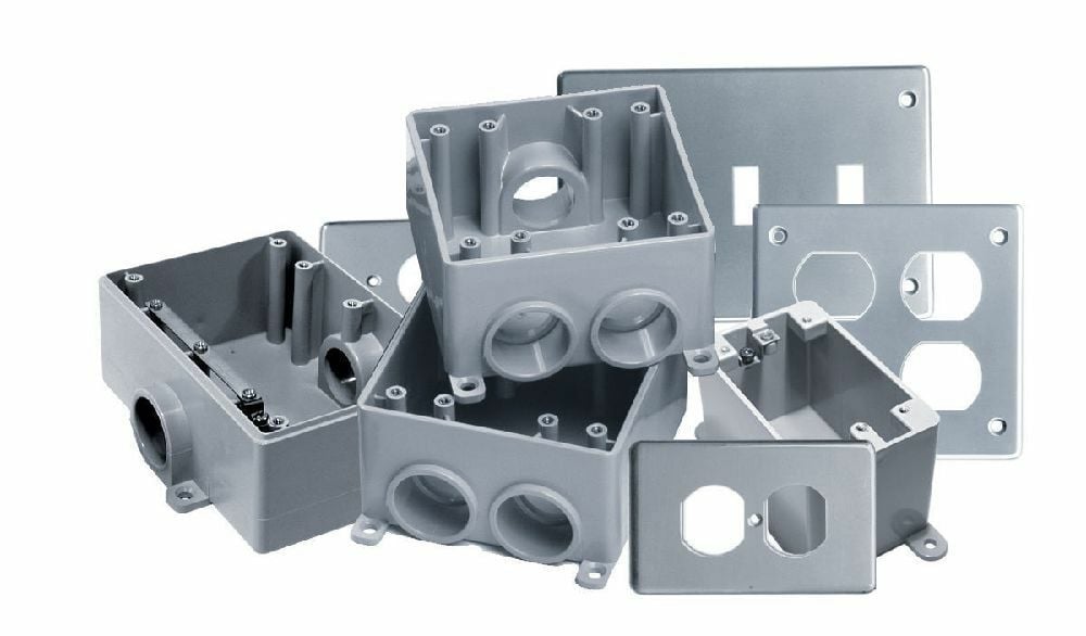 278084 F-Series Type FSCC Gang Box, PVC, 35 cu-in Capacity, 2 Gangs, 4.62 in L x 4.62 in W x 2.5 in D