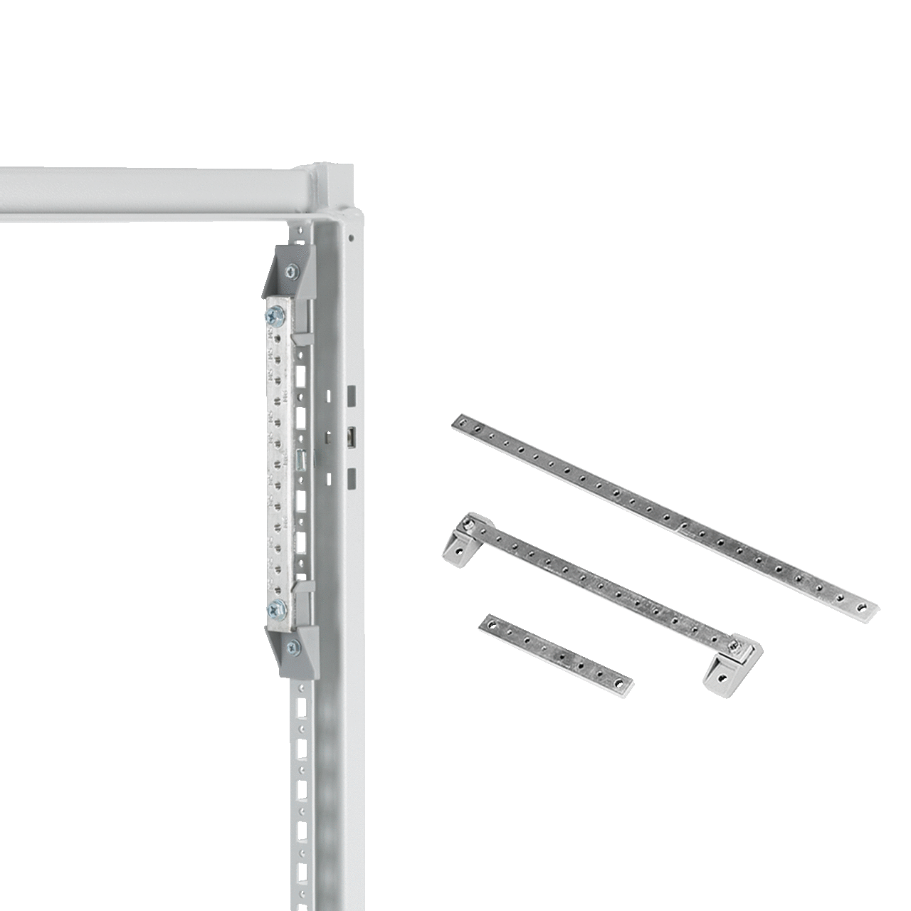 PGS4K ProLine P20 Grounding Bar System, For Use With ProLine 600 mm D Front to Back Horizontal Frames, 9-Hole, 11 M6 Screws, 20-Hole and 20 M5 Screws, Copper