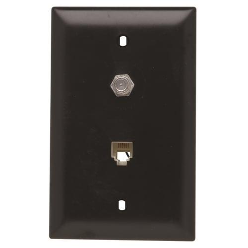 TPTELTV-BK 1-Gang Combination Device Wallplate, Flush Mount, (1) F-Type Coaxial Connector/(1) 4-Conductor RJ11 Telephone Jack Configuration