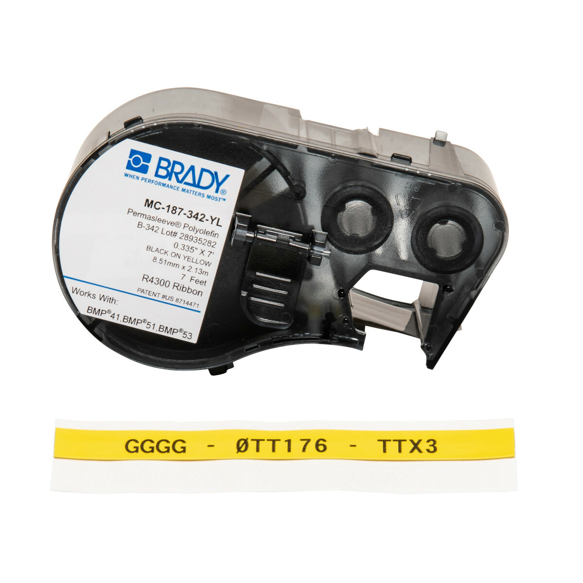 MC-187-342-YL PermaSleeve M Series Blank Heat Shrinkable Wire Marker Sleeve, 7 ft L x 0.187 in W, For Use With BMP 41 Label Printers, BMP 51 and BMP 53 Label Maker, B-342 Polyolefin, Black on Yellow