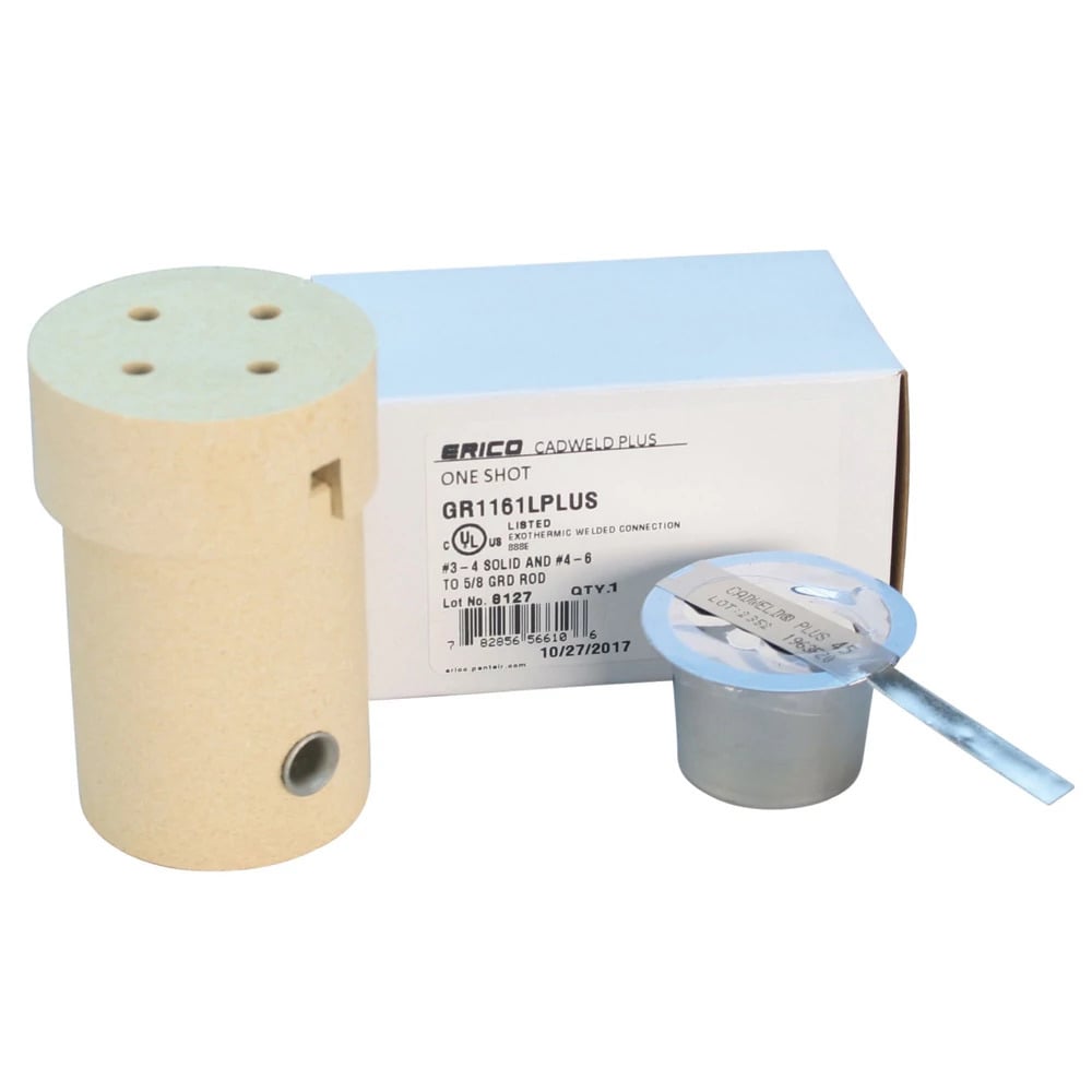 NT1181LPLUS Cadweld Type NT One Shot Weld Metal Mold, 4 AWG, 3 AWG Solid, 6 AWG, 4 AWG Stranded Conductor, 3/4 in Rod, Cable to Ground Rod Connection, Ceramic