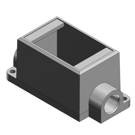 FDC2-TB T&B Type FDC Deep Style Feed-Through Cast Device Box, Iron, 1 Gangs, 2 Outlets, 1 Knockouts, 2-3/4 in W x 2-13/16 in D x 4-9/32 in H