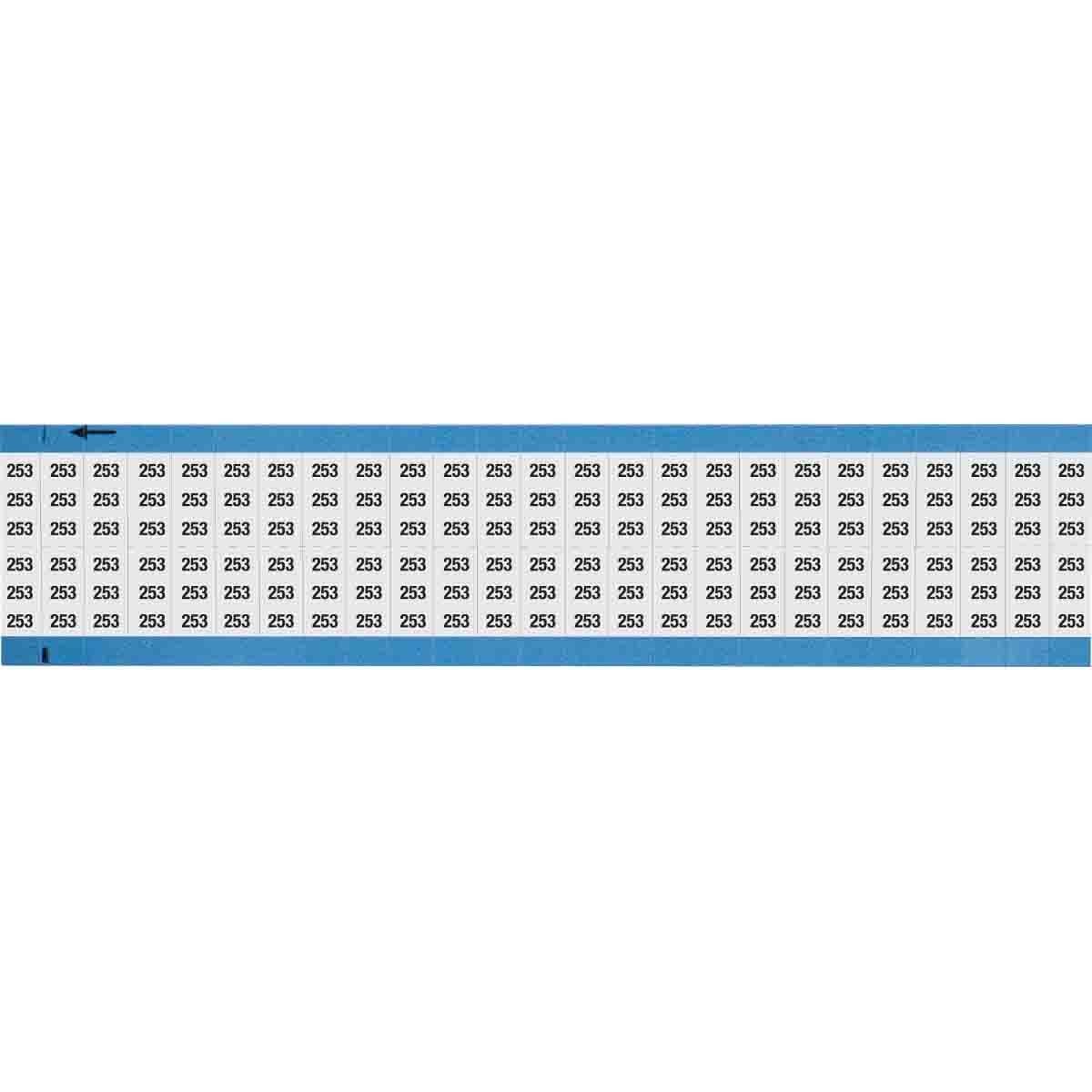 WM-253-SC-PK WM Series Die-Cut Pre-Printed Solid Number Wire Marker Card, 3/4 in L x 0.36 in W, Black on White, B-500 Repositionable Vinyl Coated Fabric, 50 Markers per Card