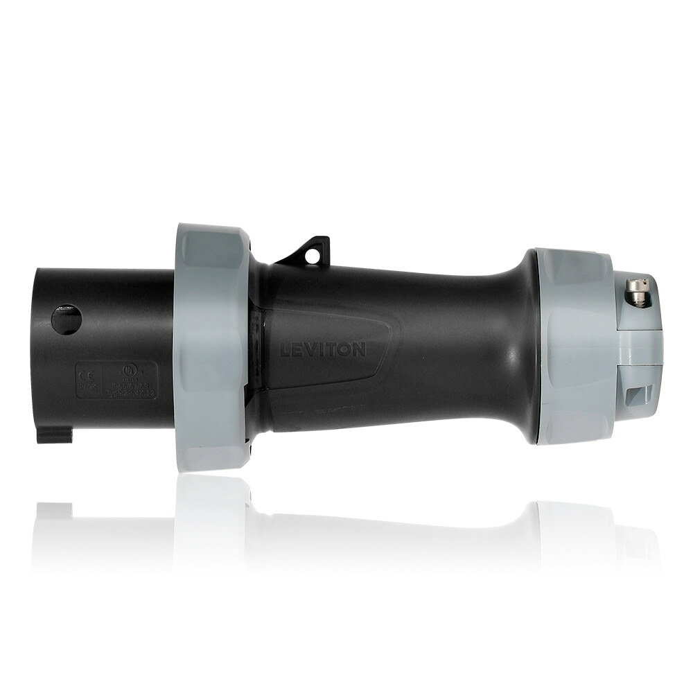 460P5WLEV LEV Series 3-Phase Dustight North American Rated Watertight Pin and Sleeve Plug, 600 V AC, 60 A, 3 Poles, 4 Wires, Black