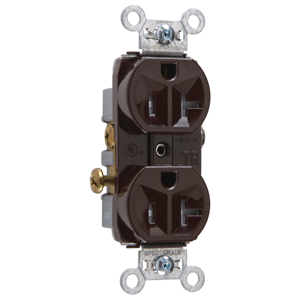 TR20 20 Amp 125V Commercial Grade Duplex Receptacle, Brown