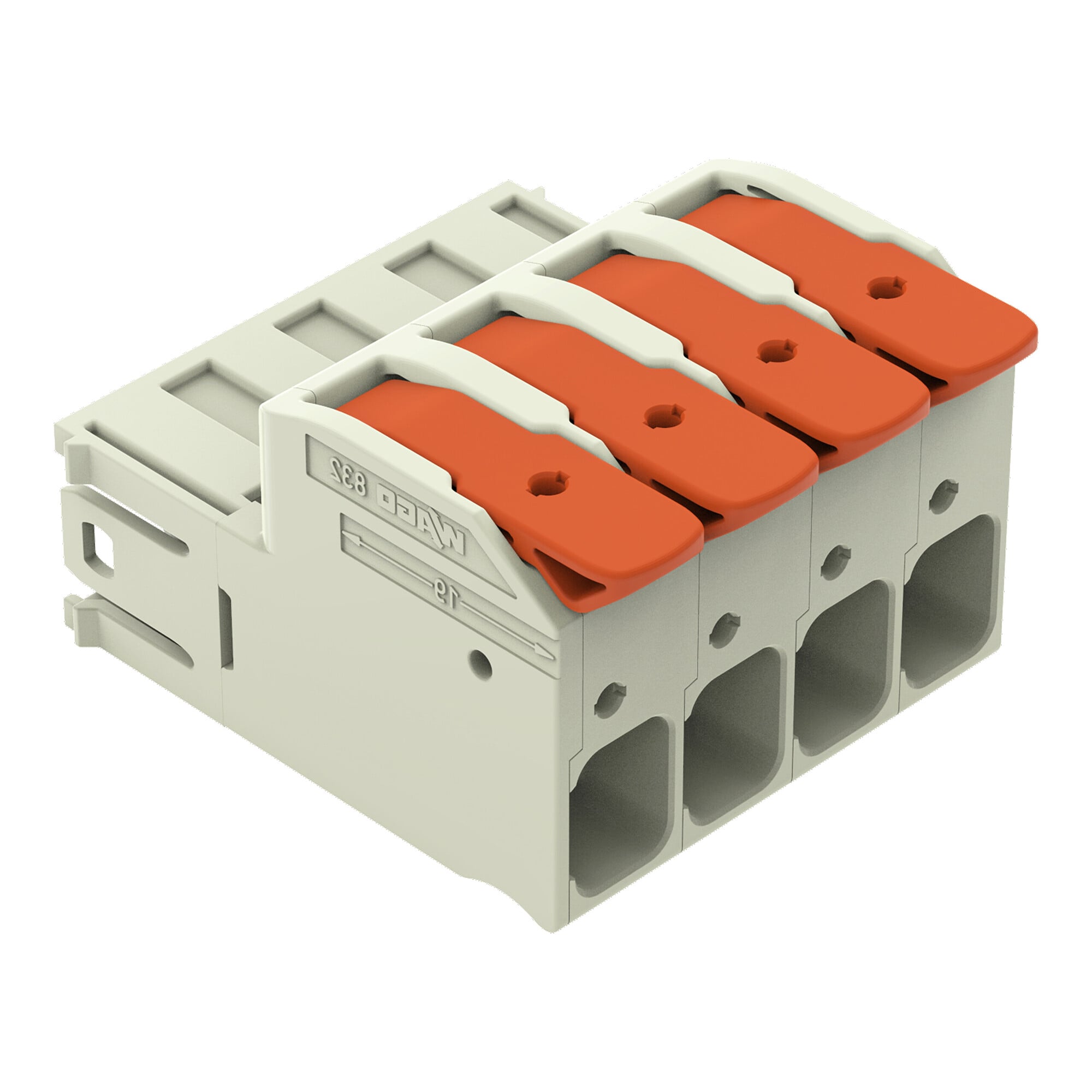 832-1204 832 Universal Male Connector, 1 kV, 76 A, 18 to 4 AWG Wire, 4 Poles, DIN Rail Mounting