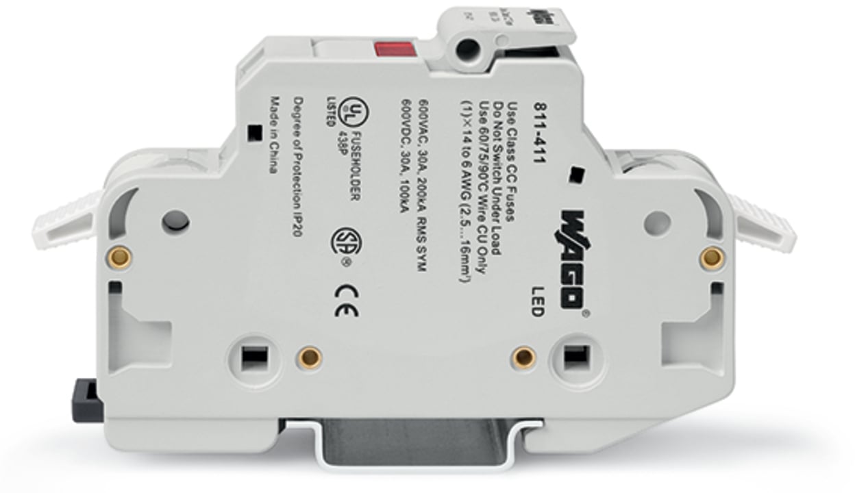 811-411 Horizontal With Blown Fuse Indication, 90 to 600 V AC/115 to 600 V DC, 32 A, 1 Poles, DIN Rail Mount