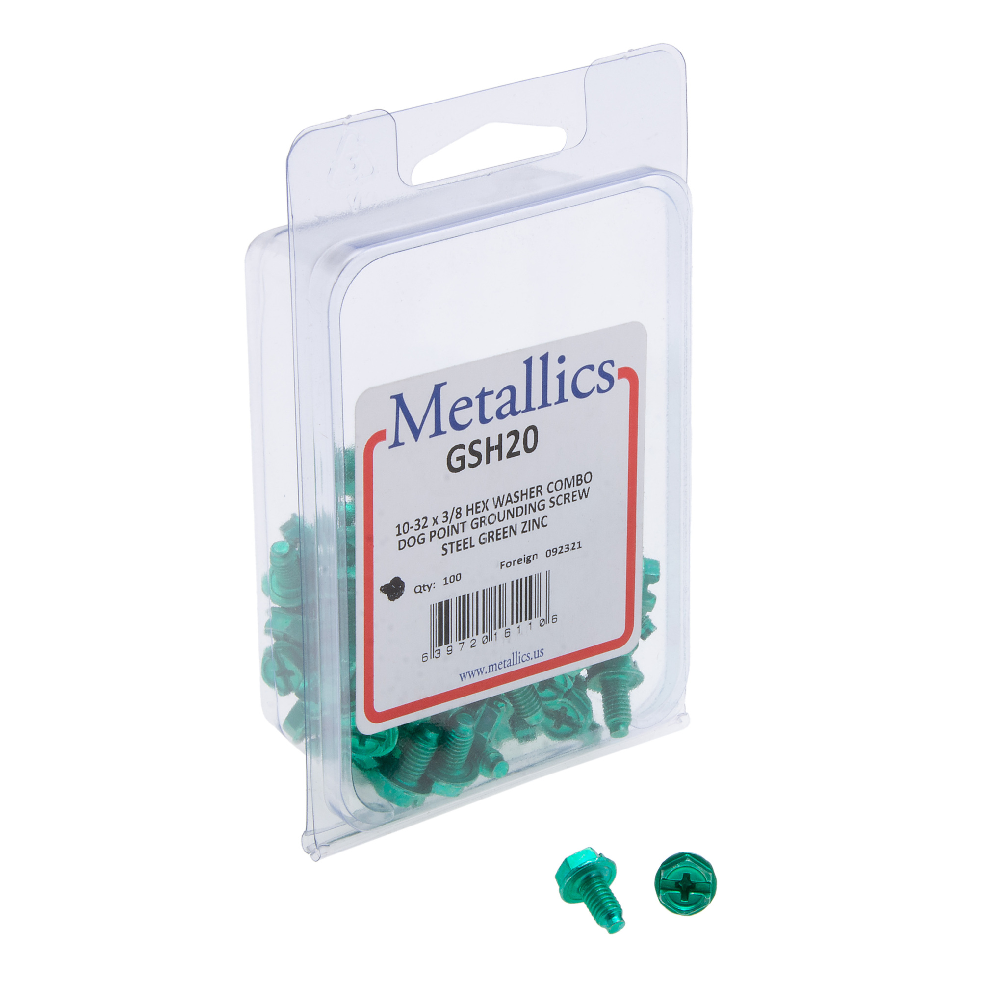 10-32 x 3/8 Ind Hex Washer Hd Combo Dog Pt Zinc Green