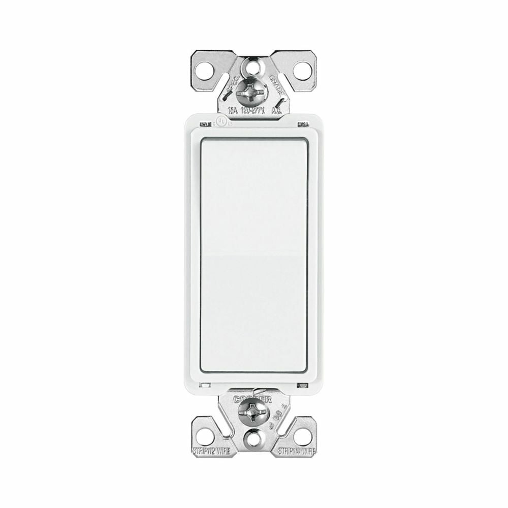 Eaton commercial grade decorator switch, Box, #14-10 AWG, 15A, Flush, 120/277V, Back/push, Antimicrobial paddle, Maintained, White, Motor Control, Fan, LED, Incand, ELV,MLV,CFL, Florscnt, Halogen, Single-pole, Thermoplastic 647062