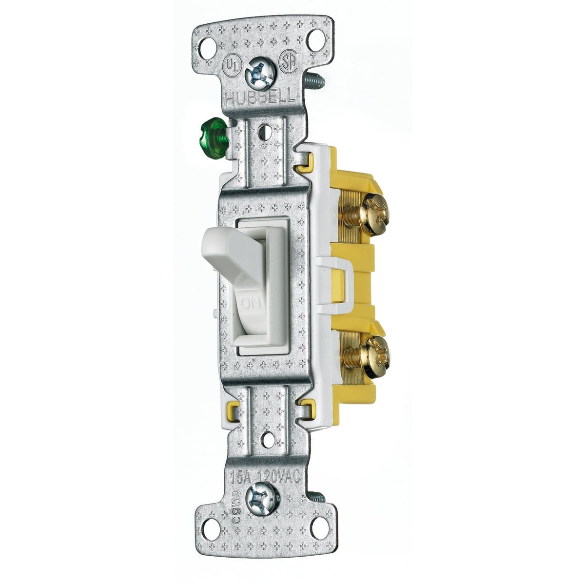 RS315ILW RS Series Compact Illuminated Residential Grade Self-Grounding Standard Toggle Switch, 120 V, 15 A, 1800 W Power Rating, 2-Position Contact