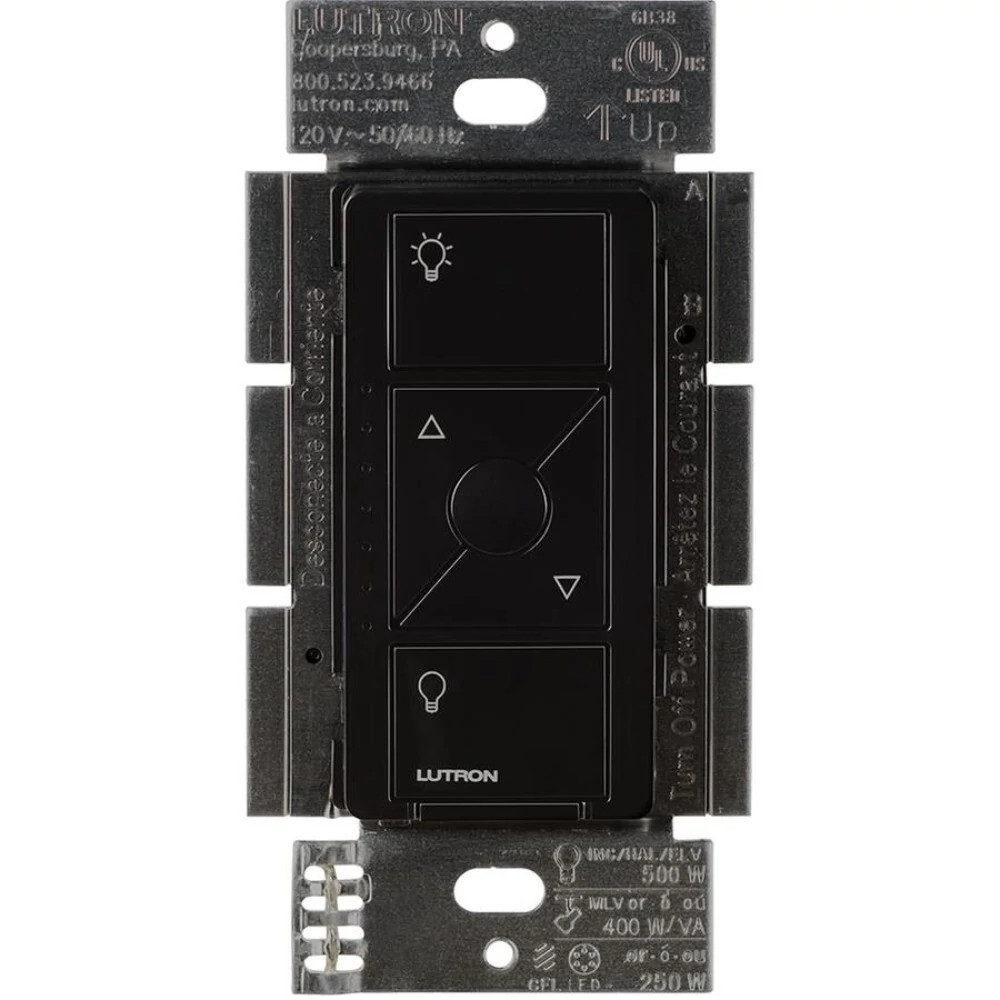 PD-5NE-BL Caseta Original Smart Dimmer Switch for ELV+ Lighting, Phase Selectable, 250W LED/400VA MLV/500W ELV, Neutral Required, 120V, Black