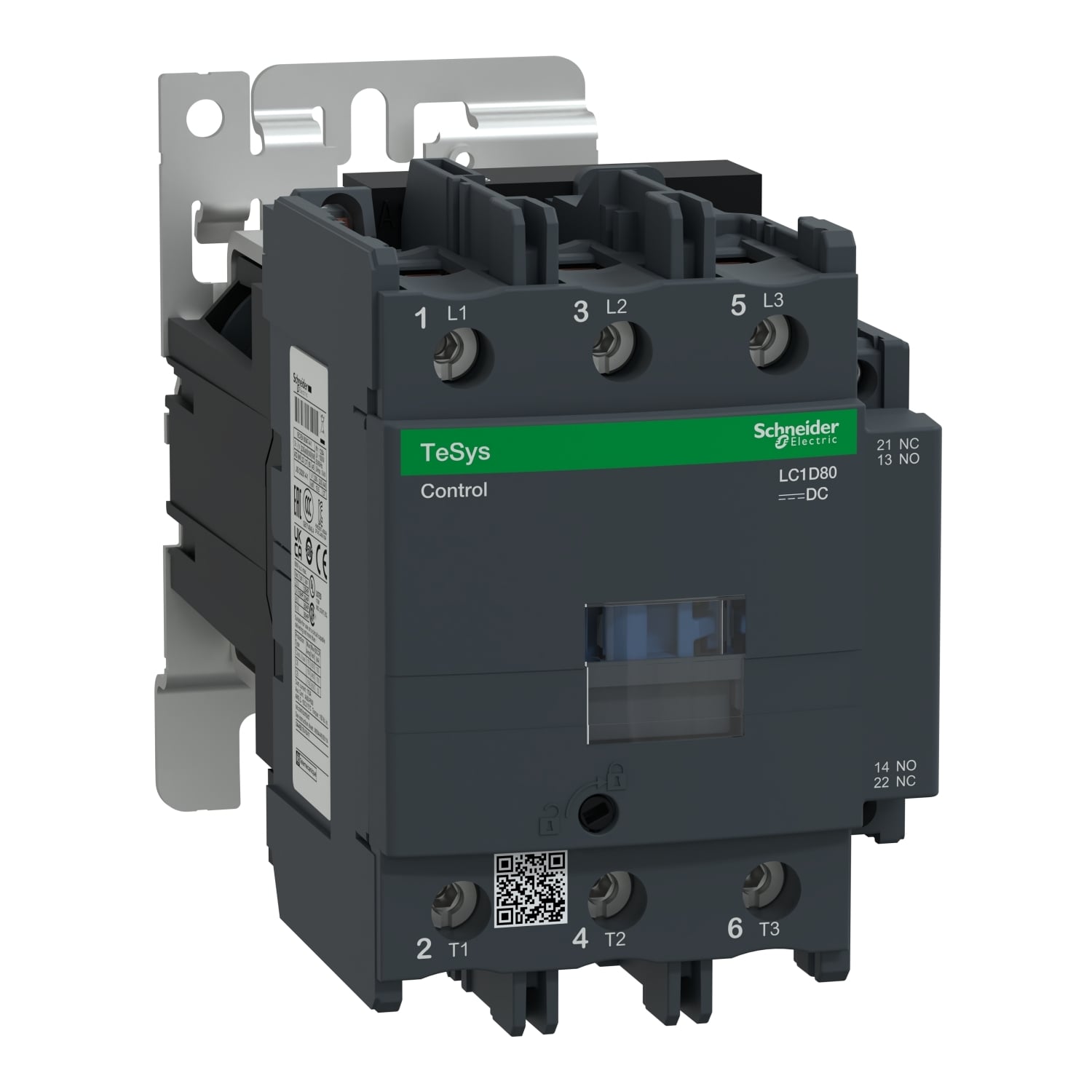 LC1D80MD TeSys D Contactor With Front Cover, 220 V DC V Coil, 125 A, 3NO Contact, 3 Poles