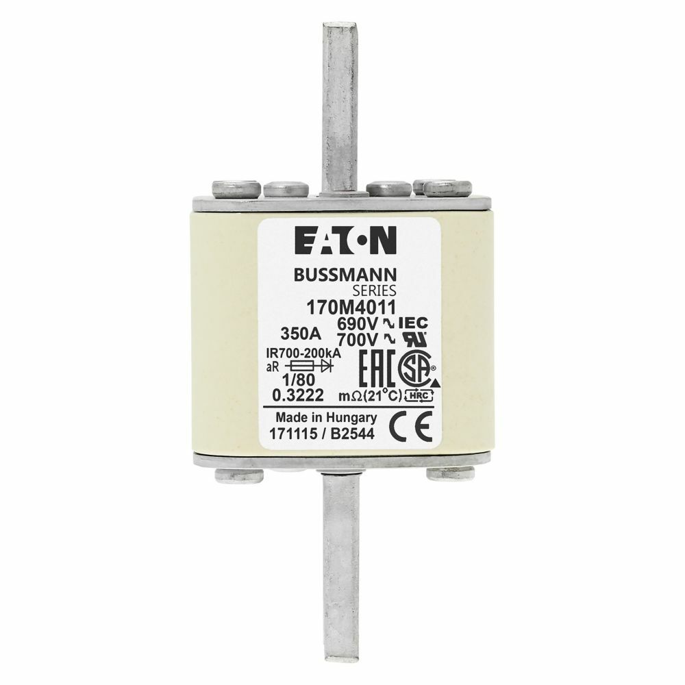 170M4011 Square Body Type 80 High Speed Fuse, 350 A, 690 V, 200 kA Interrupt, Class: aR, Square Body