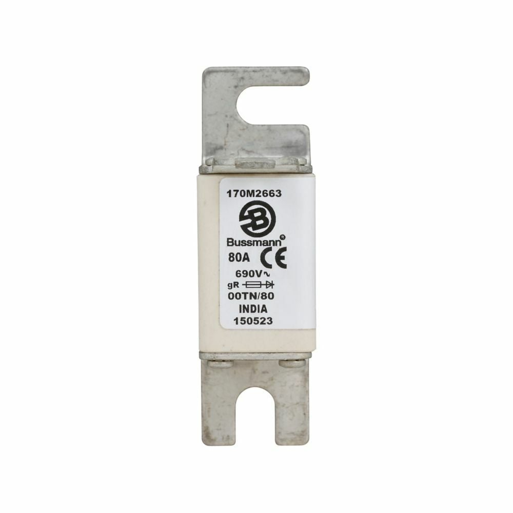 170M2663 Type TN/80/T High Speed Fuse, 80 A, 690 V, 200 kA Interrupt, Class: gR, Square Body