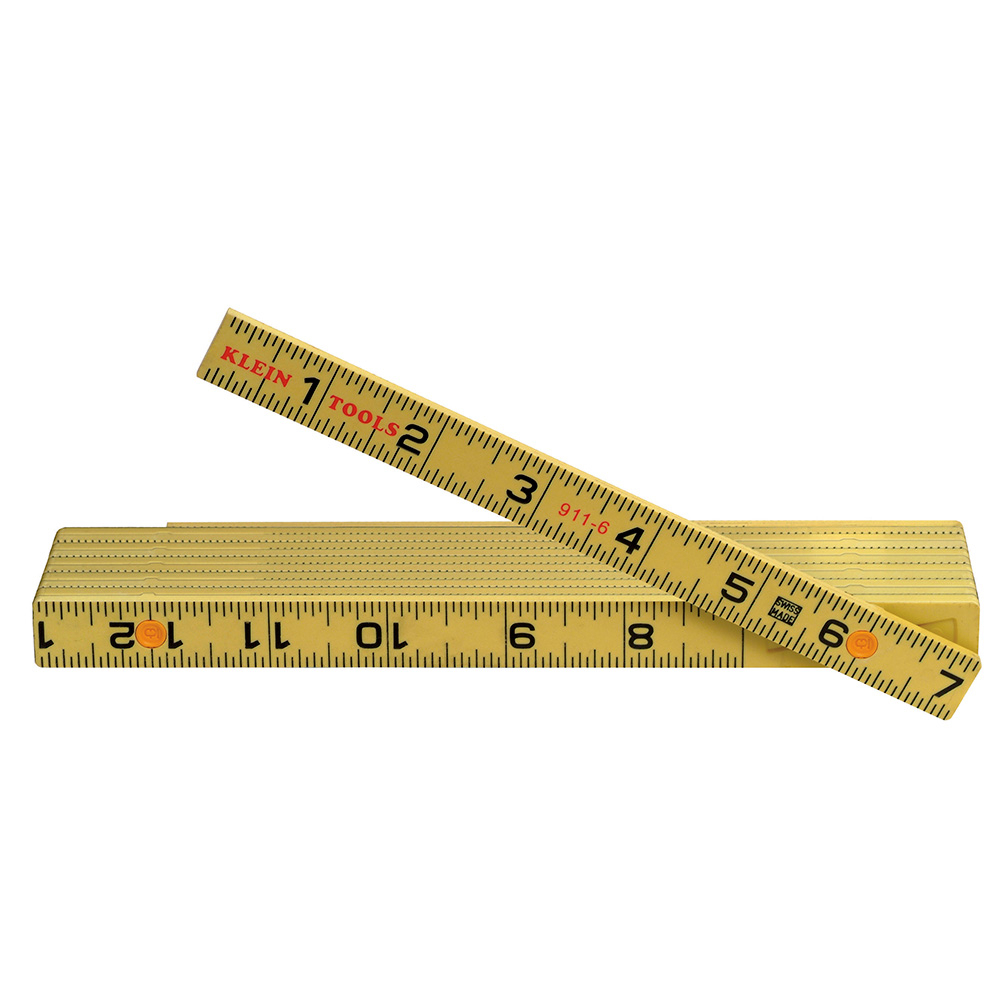 911-6 Outside Reading Folding Rule, Graduations 1/16 in, 6 ft L, Fiberglass, Black/Yellow